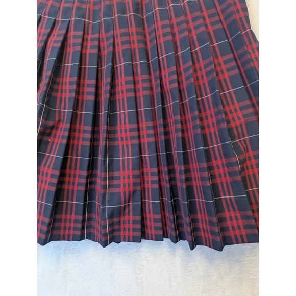 DENNIS Plaid Pleated Junior Skirt Red Navy White A-line Mini Size J5 - Picture 4 of 7